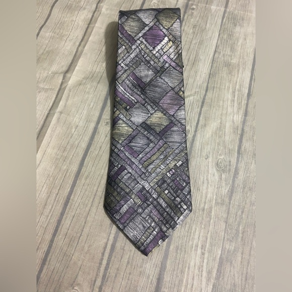 Ketch Other - Ketch Tie Mens Clip On Metallic Silver Purple 17” Long 3 1/2” Wide Necktie